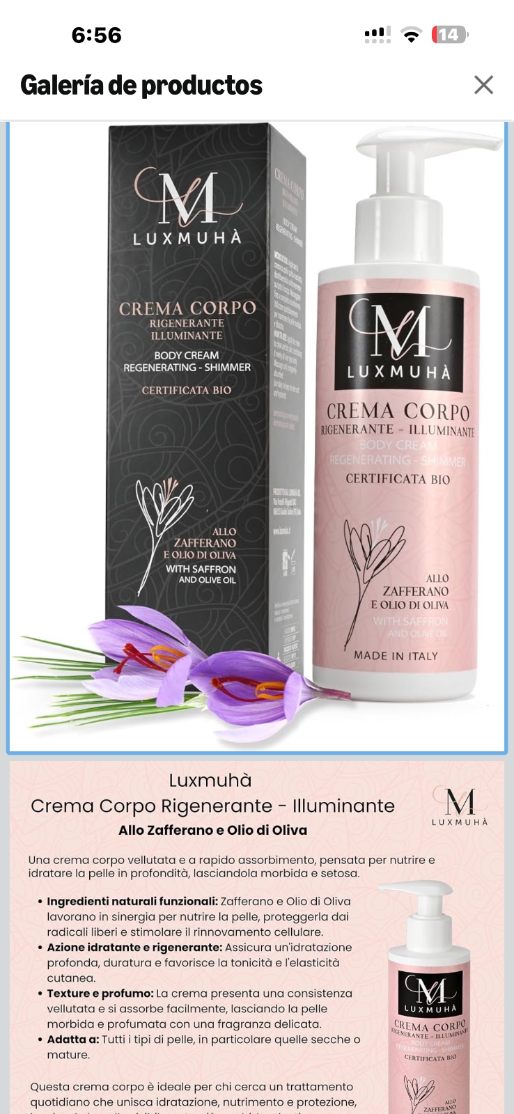 Luxmuhà Crema Corpo Rigenerante Illuminante allo Zafferano e Olio di Oliva