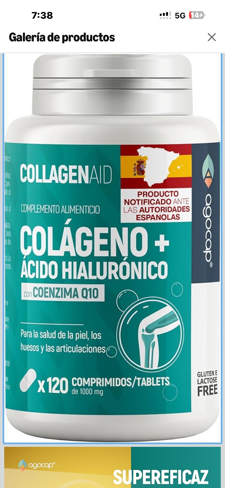 Agocap Colágeno + Ácido Hialurónico con Coenzima Q10, 120 comprimidos de 1000 mg